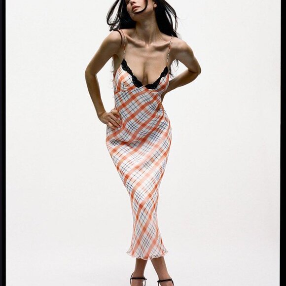 Realisation Par Karlie Dress in Summer Check XS -NWT- $260- Silk Maxi Slip Dress - Picture 5 of 9